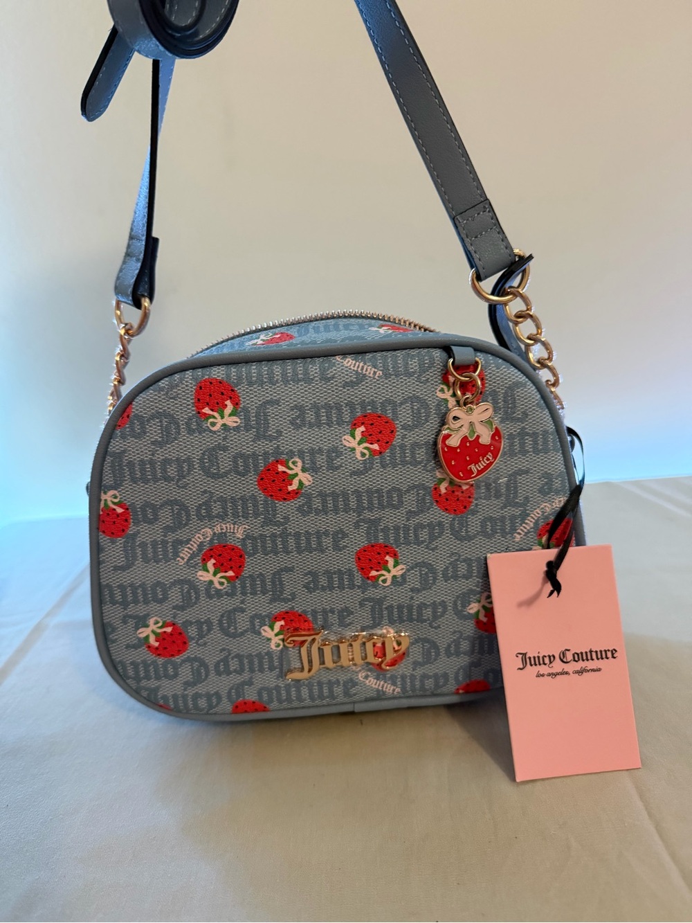 Juicy Couture Strawberry Print Crossbody Bag in Light Blue